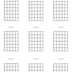 Cajas de acordes de guitarra en blanco de 6 cuerdas A4 y 8,5x11