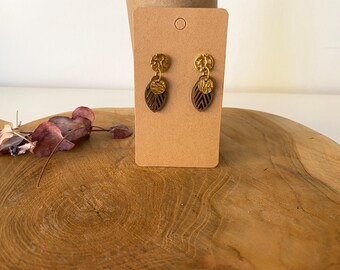 Holzohrringe // Holz Ohrstecker // Echtholz // Edelstahl // Geschenk // Holzschmuck// Ohrhänger// Gold// Blatt