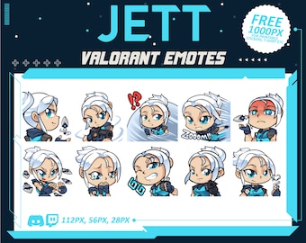 Valorant emotes, Valorant Character, Jett Emotes, Jett, Jett Valorant, Emotes bundle, Cartoon Emotes for Twitch and Discord Streamer