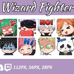 Anime emotes, Chibi Wizard fighter Emotes, twitch emotes, Manga Cartoon Cute Emotes, Anime Cartoon for Twitch and Discord Streamer