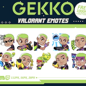 Valorant emotes, Valorant Character, Gekko Emotes, Gekko, Gekko twitch, Emotes bundle, Cartoon Emotes for Twitch and Discord Streamer