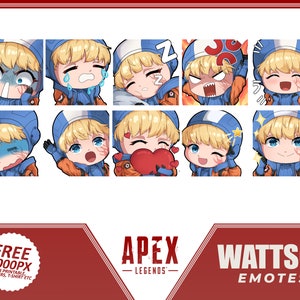 Emotes Apex Legends, personagem Apex, emotes Wattson, Wattson, Watson Apex Legends, pacote de emotes, emotes de desenho animado para Twitch e Discord