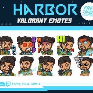 Valorant emotes, Valorant Character, Gekko Emotes, Harbor, Harbor twitch Emotes, Emotes bundle, Cartoon Emotes for Twitch and Discord Stream