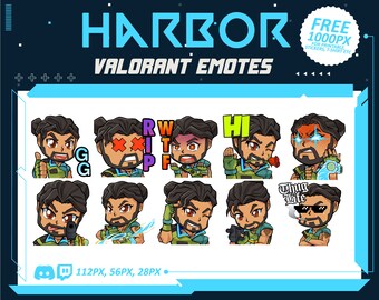 Valorant emotes, Valorant Character, Gekko Emotes, Harbor, Harbor twitch Emotes, Emotes bundle, Cartoon Emotes for Twitch and Discord Stream