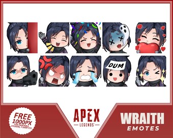 Apex Legends emotes, Apex Character, Wraith Emotes, Wraith, Wraith Apex Legends, Emote bundle, Cartoon Emotes for Twitch and Discord