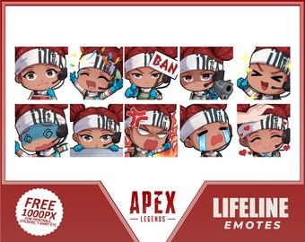 Apex Legends emotes, Apex Character, Lifeline Emotes, Lifeline, Lifeline Apex Legends, Emote bundle, Cartoon Emotes for Twitch and Discord