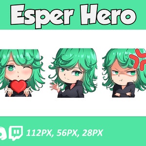 Emotki anime, emotikony Esper Punch Hero, emotikony Twitch, słodkie emotikony Manga Cartoon, Anime Cartoon dla Twitch i Discord Streamer