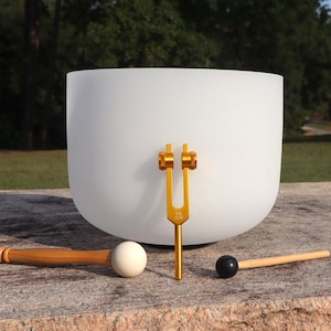432 Hz 12&quot; Crystal Singing C Note Bowl And Solfeggio With 528 Hz Tuning Fork - 99.99% Quartz Crystal - One Mallet,  O-ring, Purple Case