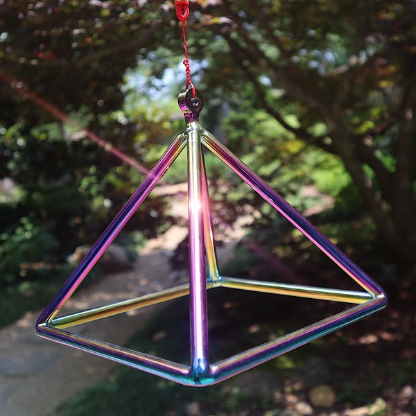 8" Titanium Quartz Crystal Singing Pyramid - Sound Vibration - Musical Instrument With Crystal Striker And Padded Carry Case