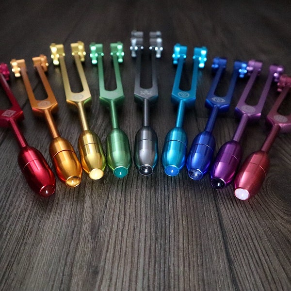 Myriad Melodies' Professionally Tuned .25  9pc Chakra Tuning Forks with 10pc Crystal Massage Attenuator Set - Biofield, Sound Vibration