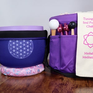 Merkaba Tuning Fork And High Vibration Crown Chakra 8&quot; Crystal Singing Bowl 432HZ B-Note w/ Bag Bundle, Gift For Her