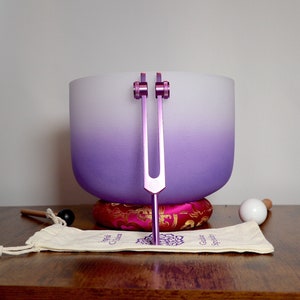 432 Hz 10” Soft Light Crown Chakra Crystal Singing Bowl With Tuning Fork,  Cushion, Mallet, O-ring - Biofield, Sound Vibration