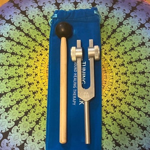 528 Hz Weighted Silver Solfeggio Tuning Fork For Vibration - Attenuator Handle Extender with 10mm Crystal