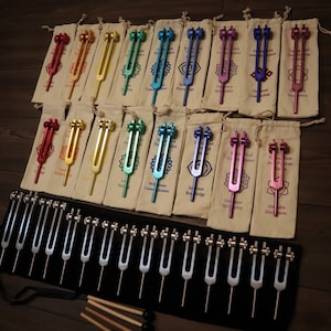 34pc Solfeggio, Human Biology, and Chakra Tuning Fork Kit - Professionally Tuned .25, Bio-field, Vibration