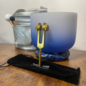 432 Hz 8” Soft Light 3rd Eye Chakra Crystal Singing Bowl with 3rd Eye Chakra Tuning Fork, Cushion, Mallet, O-Ring