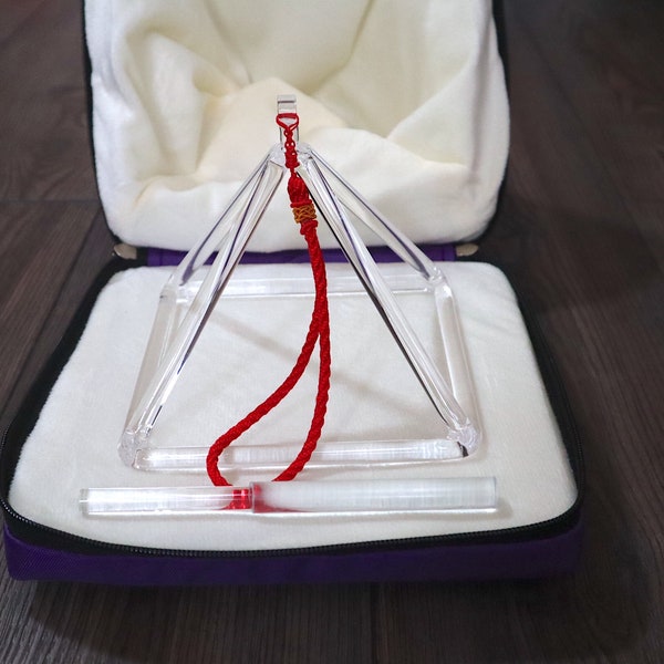 6” Clear Quartz Crystal Singing Pyramid Sound Vibration Musical Instrument With Crystal Striker And Padded Carry Case