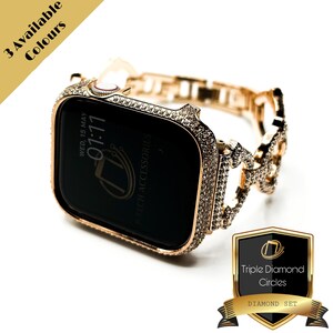Luxe Apple Watch-band en kast, Triple Lab Diamond Circles Swarovski-kristallen stalen blingband 38 mm 40 mm 41 mm 42 mm 44 mm 45 mm 46 mm 49 mm