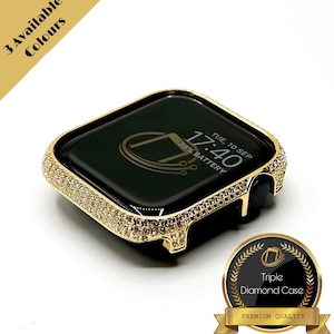 Cassa di lusso per Apple Watch, Triple Lab Diamond, cristalli Swarovski, cassa in acciaio per Apple iWatch Bling, 40 mm, 41 mm, 42 mm, 44 mm, 45 mm, 46 mm