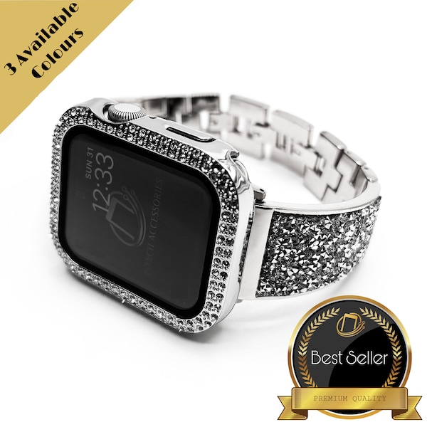 Luxuriöses Swarovski Apple Watch Band & Gehäuse, „Like Style“ Bergkristalle für Frauen, minimalistisch, Geschenk für Sie 38mm 40mm 41mm 42mm 44mm 45mm 49mm