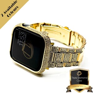 Luxe Apple Watch-band en kast, Triple Lab Diamond Half Steel Swarovski-kristallen, bling iwatch-band, 38 mm 40 mm 41 mm 44 mm 45 mm 46 mm 49 mm