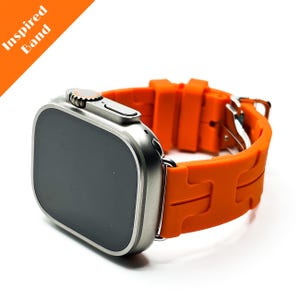 Luxury 49mm Ultra Silicone Single Tour Inspired Apple Watch Band, Orange Silicone iWatch Band, Minimalist. 140mm-175mm (6.8 Inches Max)