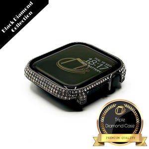 Luxe Apple Watch-kast, zwarte Triple Lab Diamond Swarovski-kristallen stalen Apple Bling-kast, 40 mm 41 mm 42 mm 44 mm 45 mm 46 mm