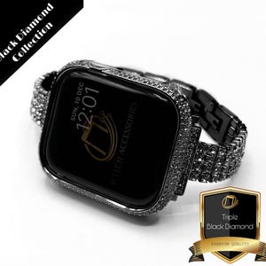 Luxe Apple Watch-band en kast, slanke zwarte Triple Lab-diamanten, Swarovski-kristallen, blingband 38 mm 40 mm 41 mm 42 mm 44 mm 45 mm 46 mm 49 mm