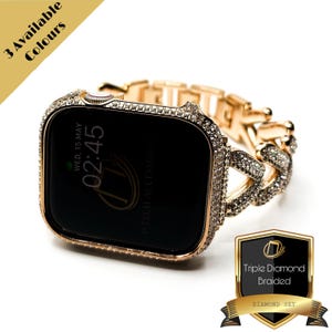 Luxe Apple Watch-band en kast, Triple Lab Diamond gevlochten, Swarovski-kristallen, stalen blingband, 38 mm 40 mm 41 mm 42 mm 44 mm 45 mm 46 mm 49 mm