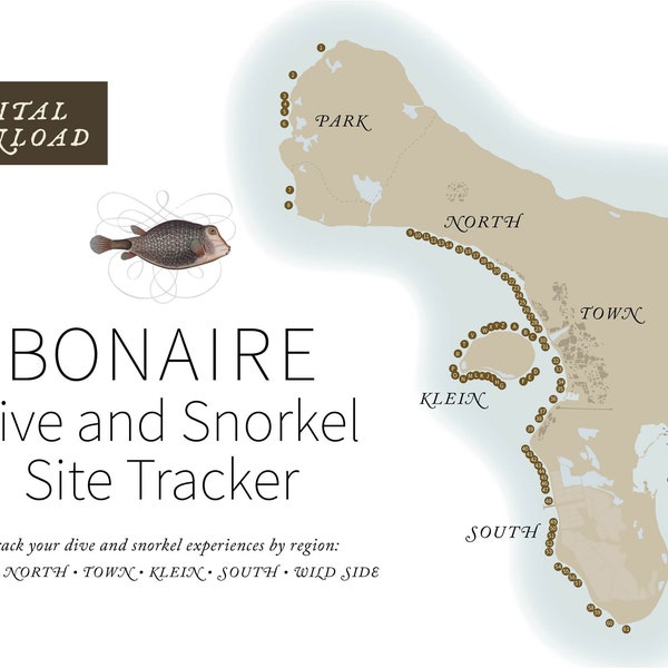 Bonaire Dive & Snorkel Site Tracker - 12 Page Digital Download - Create a record of your incredible underwater adventures on Bonaire!