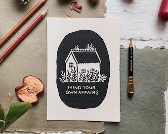 Mind Your Own Affairs Block Print | Art Print | Bible Verse | Christian Art