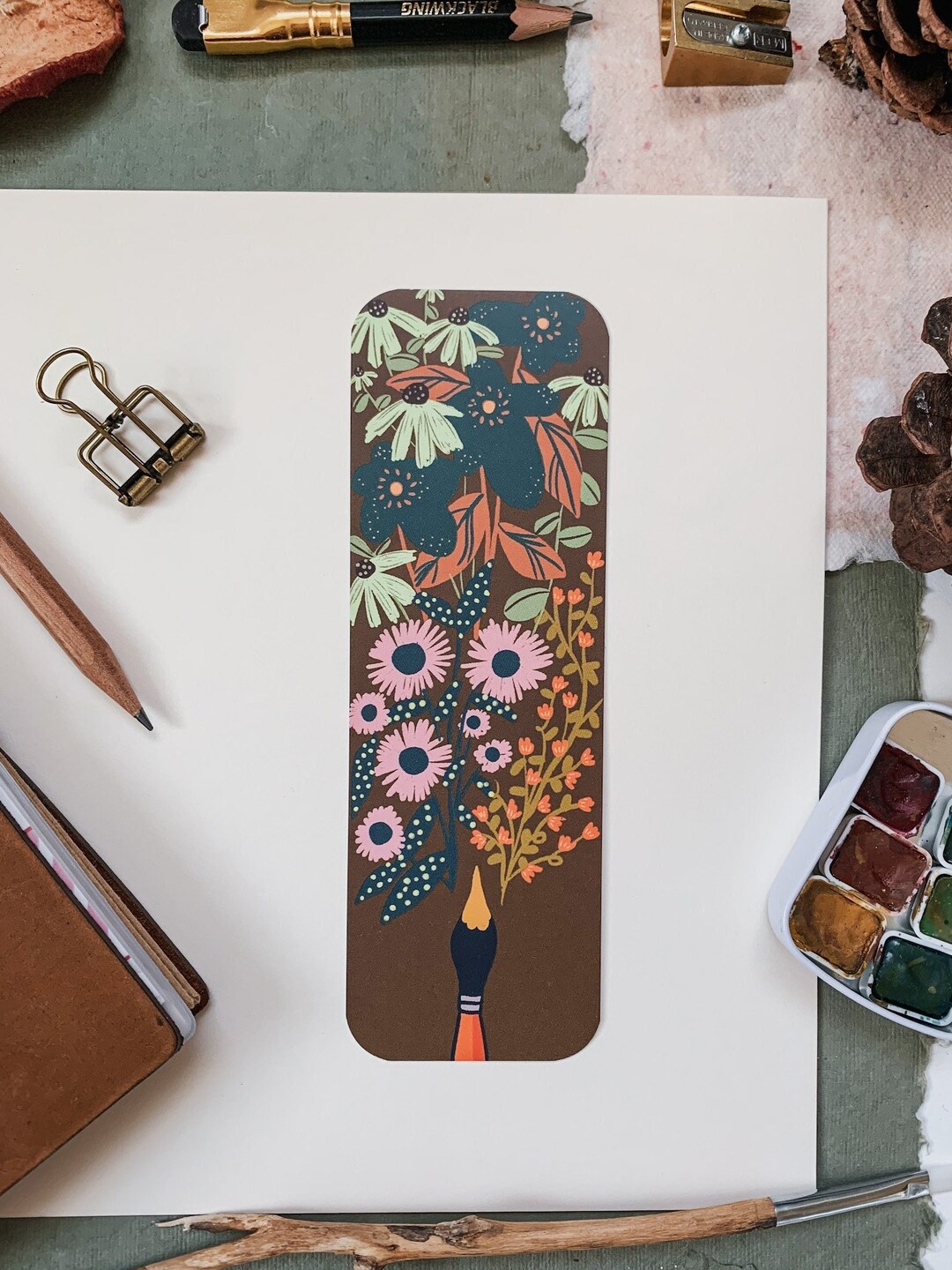 Artsy Bookmark Artist Creative Paintbrush Flowers Book Tracker Bookish ...