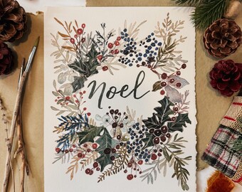 Noel Lettering Fine Art Print | Christmas Carol Hymn | Watercolor Print | Christian Artwork