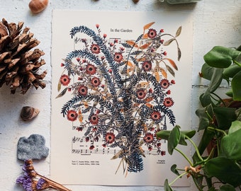 In The Garden Hymn Art Print | Watercolor Floral on Music Sheet