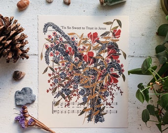 Tis So Sweet Hymn Art Print | Floral Watercolor Music Sheet, 8x10