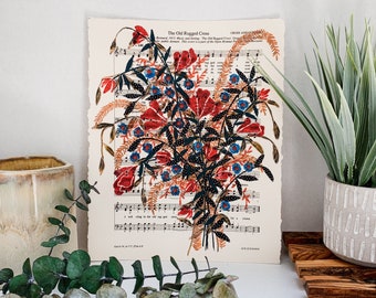 The Old Rugged Cross Floral Hymn Art Print | Watercolor Music Sheet