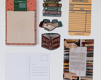 Book Lover Stationery Set | Bookstore Notepad, Stickers, Bookmark, Postcards