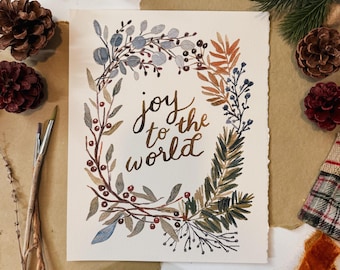 Joy to the World Lettering Fine Art Print | Christmas Carol Hymn | Watercolor Print | Christian Artwork