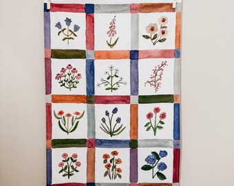 Floral Watercolor Kitchen Towel | Flower Patch Cotton Dish Towel