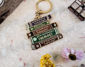 Theology Books Keychain - Reformed Biblical Christian Bookish