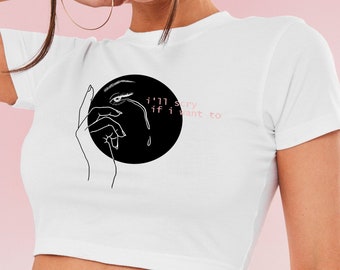 I'll Scry If I Want To Baby Tee Witchy 100% Organic Cotton White Pink Black Witch Wicca Scrying Magic Crop Top