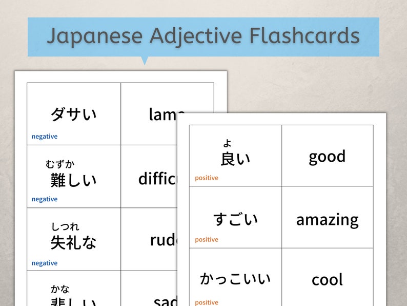 Japanese Adjective Flashcards Printable Flashcards japanese Flashcards