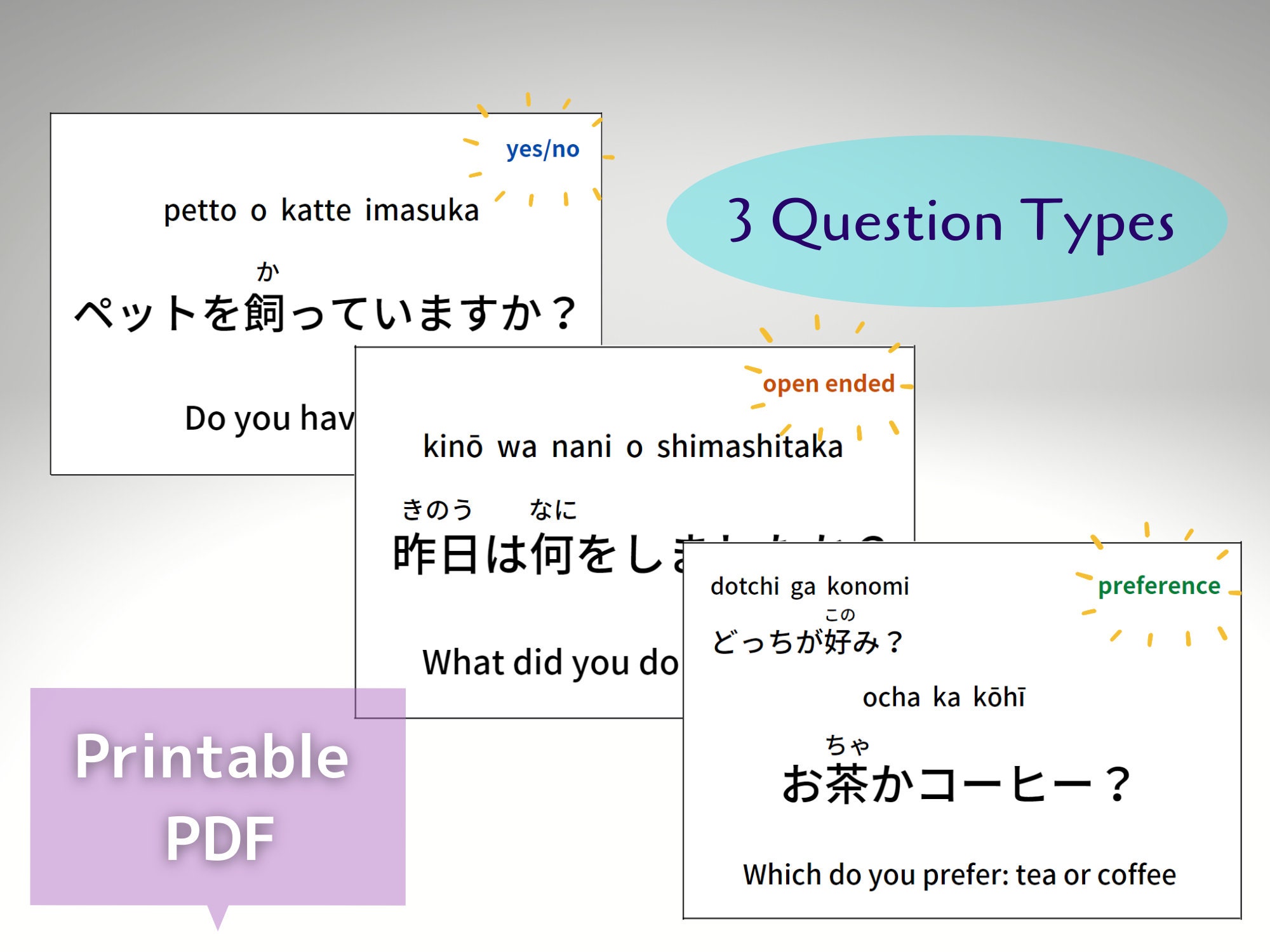 Sample Japanese Question Japanese Conversation Question Cards - Japanese Study (instant Digital ...
