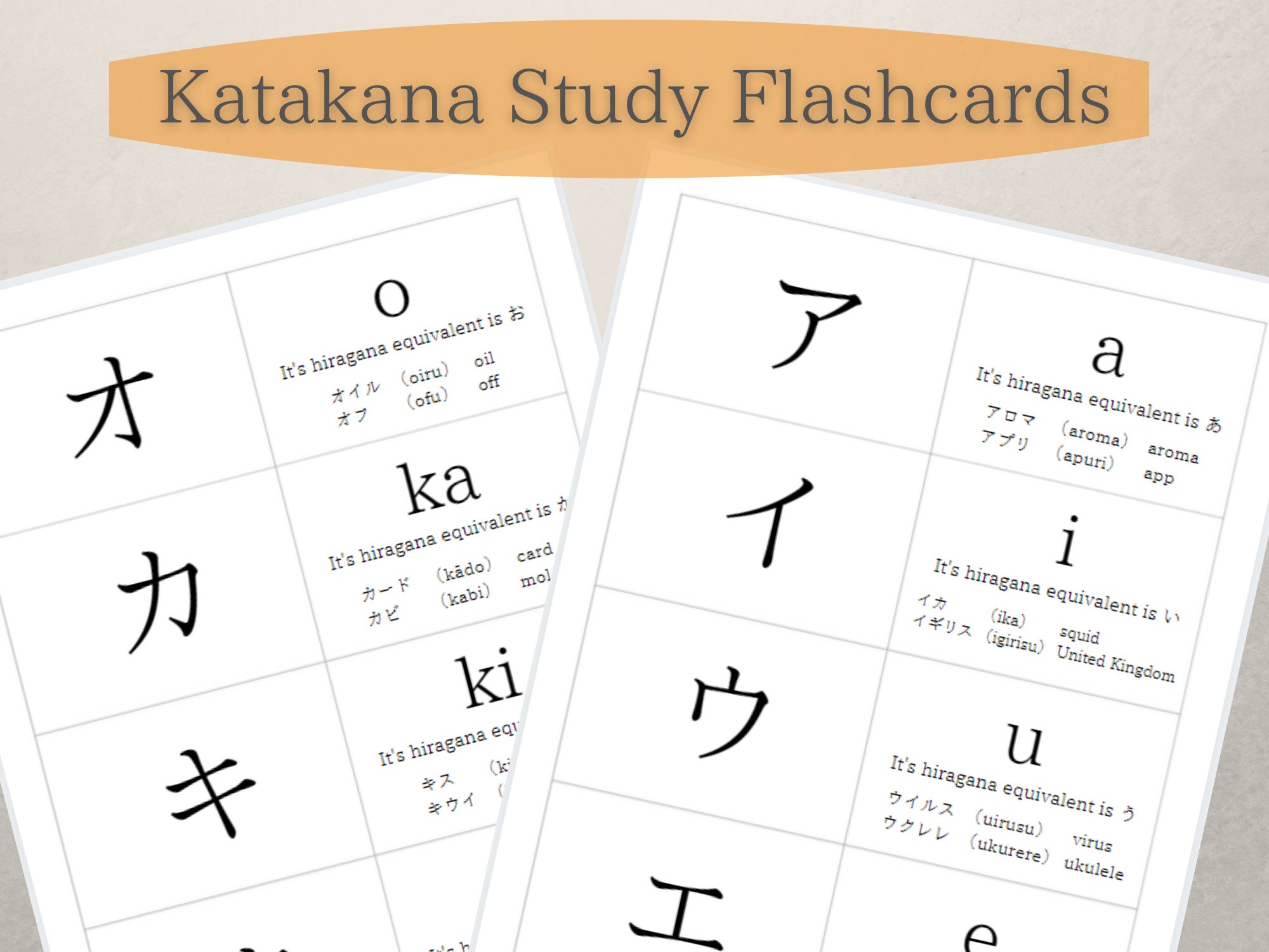 Japanese Katakana Study Flash Cards Digital Download Etsy
