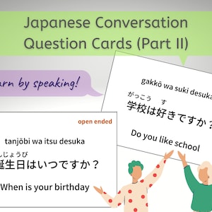 Japanische Konversationsfragekarten - Japanisch lernen (Japanisch-Praxis, sofortiger digitaler Download, druckbare PDF-Datei)