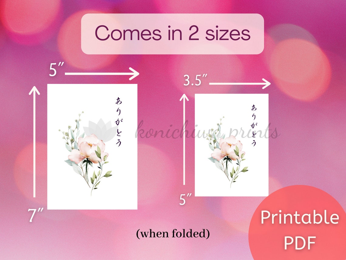 Thank You Card in Japanese Printable Card thank You Card, Floral Design