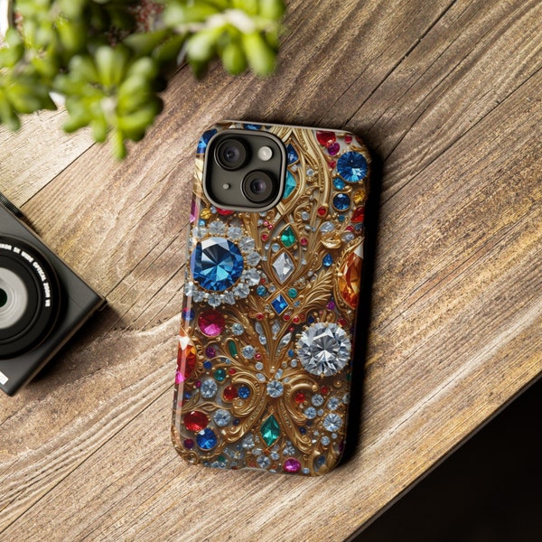 Colorful Shimmering Jewels Protective Phone Case | Tough iPhone Case | Samsung Case | Google Pixel Case | Bling Phone Case