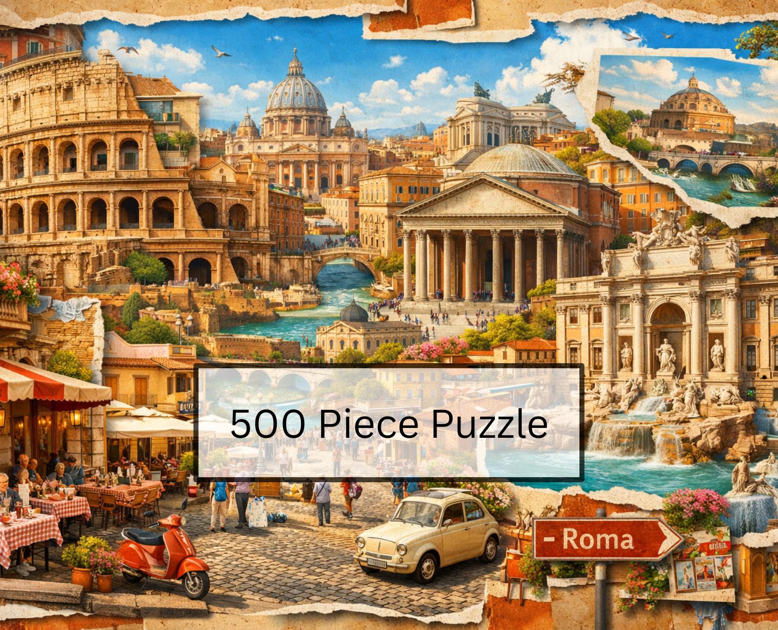 Vintage Rome Cityscape Collage Puzzle - Iconic Landmarks, Vibrant ...