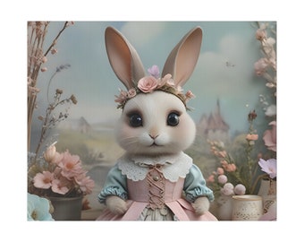 Shabby Chic Bunny-kinderkamerprint | Pastelkleurige bloemenmuurkunst