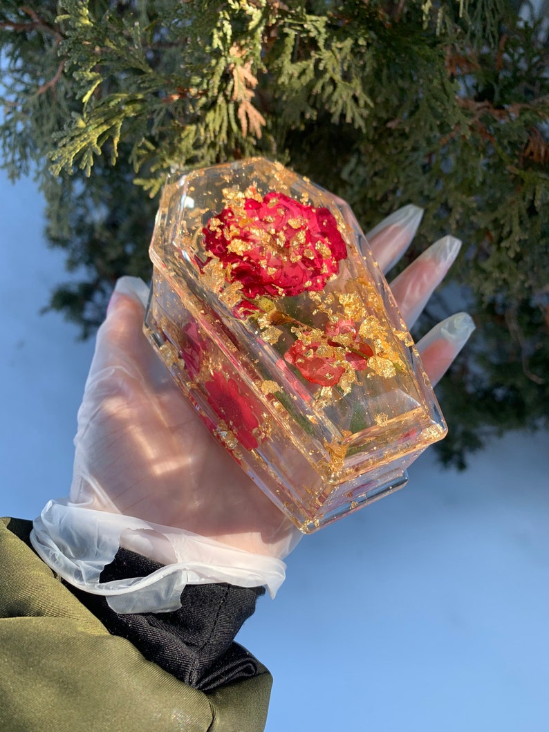 ring tray coffin ashtray jewelry box Flower and Gold Leaf Coffin box