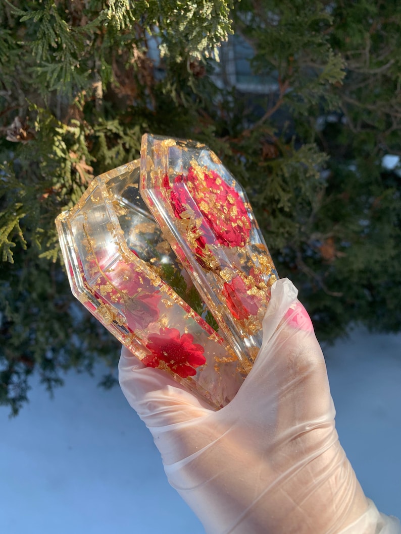 ring tray coffin ashtray jewelry box Flower and Gold Leaf Coffin box
